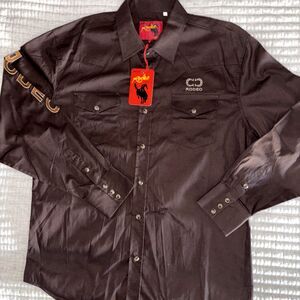 RCCO Rodeo Clothing Men’s Western Chocolate Brown Embroidered PearlSnap 2XL